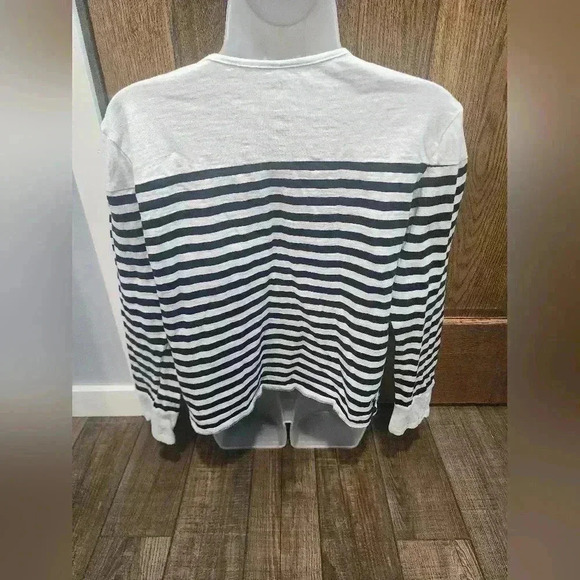 St John's Bay Round Neck Long Sleeve Shirt - Striped Black/White Women's Size L - Picture 3 of 7